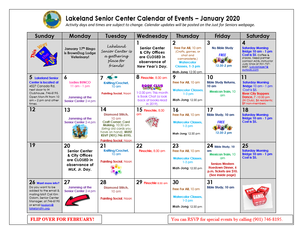 January calendar, special events for Lakeland Senior Center - Lakeland  Currents