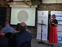 Kellye Stelling, Location Leader with Isaiah 117 House, delivereing an inspiring presentation.