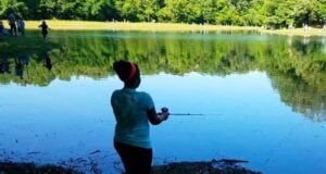 Fishing at a pond