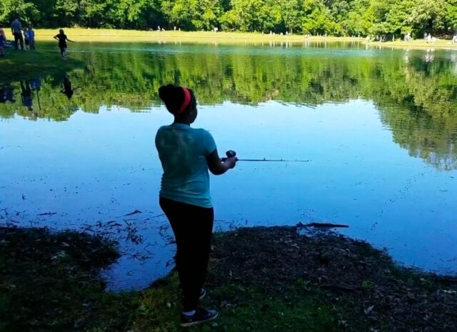 Fishing at a pond