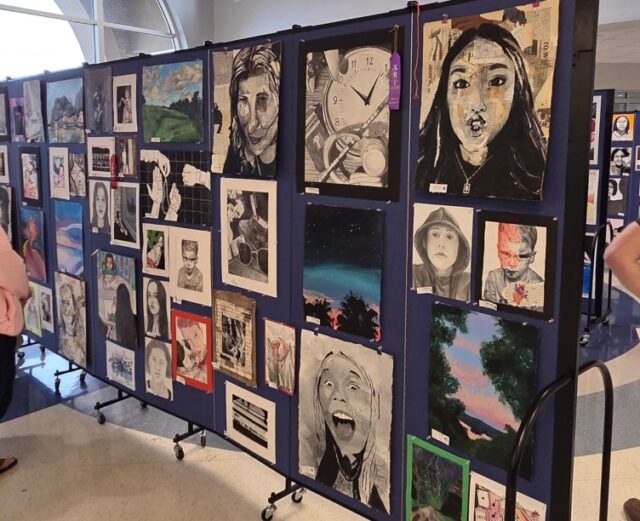 Artwork from different students at the art show