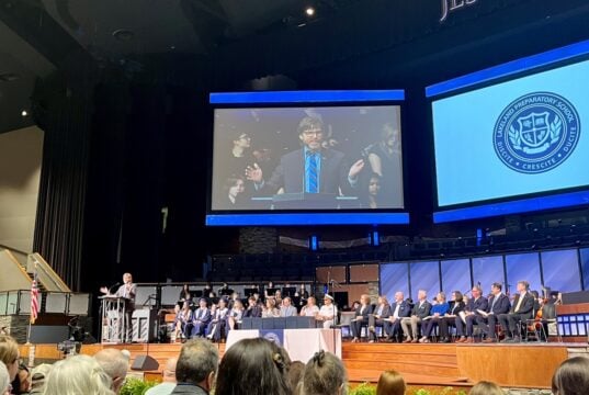 Dr. Ted Horrell, Superintendent of the Lakeland School System, seen here speaking to the 2026 graduates on May 5, 2026. Dr. Horrell was hired in 2013 to help start the school system and has been the only Superintendent in its history.