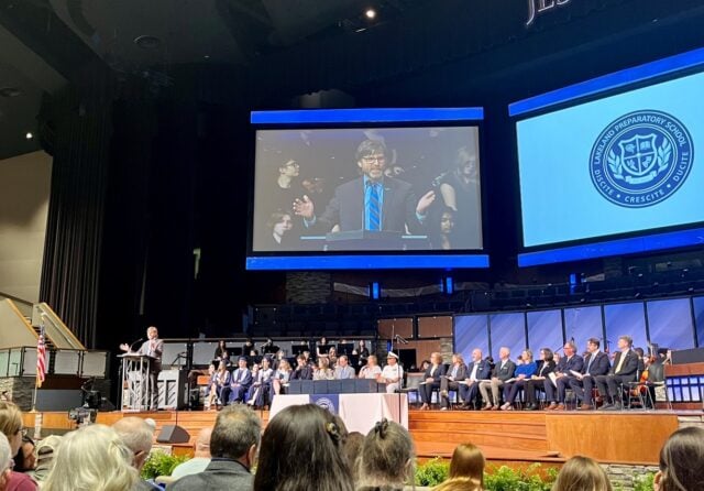 Dr. Ted Horrell, Superintendent of the Lakeland School System, seen here speaking to the 2026 graduates on May 5, 2026. Dr. Horrell was hired in 2013 to help start the school system and has been the only Superintendent in its history.